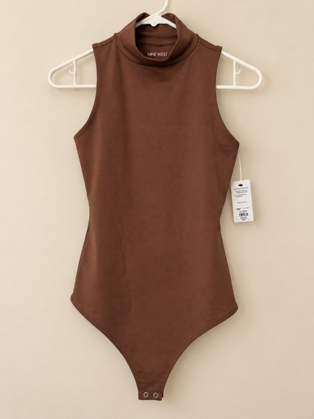 Nine West Women’s Sculpting Mock Neck Sleeveless Bodysuit Brown XS NWT